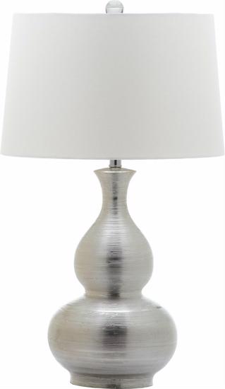 Safavieh Cahaba 31-inch H Table Lamp -Silver/Off-White LIT4253A-Great blend of rustic-chic hand-turned ceramic and finish inspired by silver screen luxe.